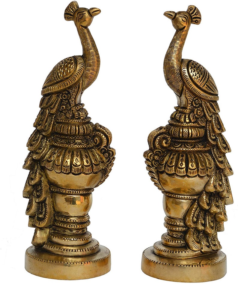 Pair of Handmade Small Sitting Brass Peacock Figurine Showpiece Table
