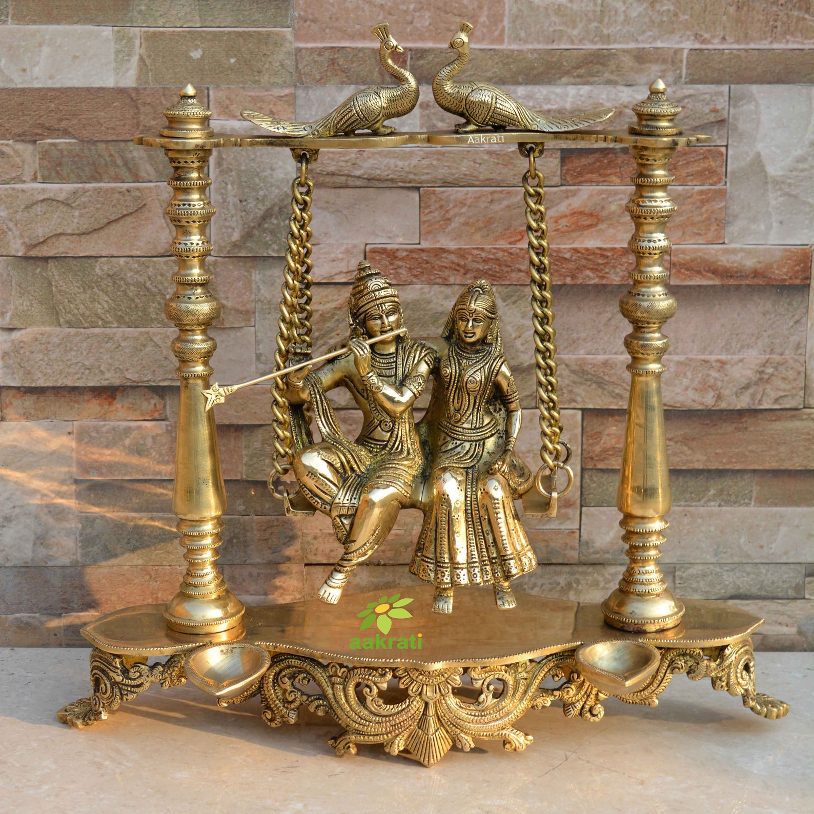 Radha Krishna Swing Jhula Brass Statue, Antique Home Decor Gift, Indian