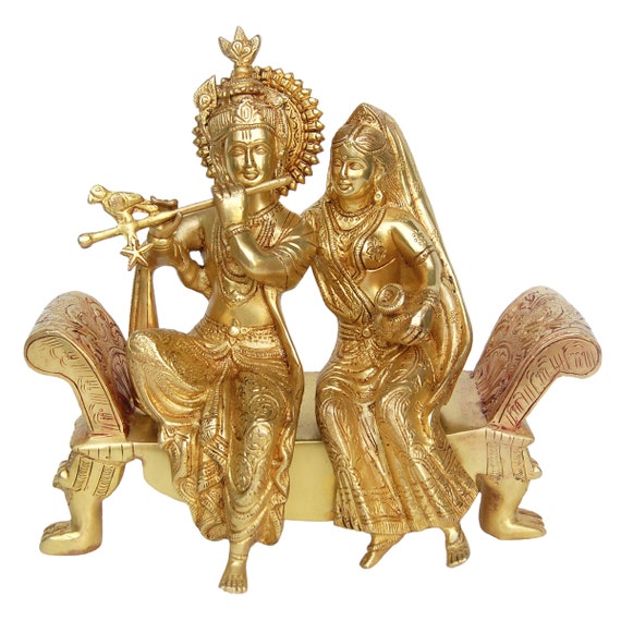 Radha Krishna Sitting On A Sofa Set Brass Statue Etsy