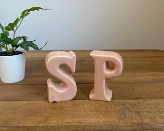 Vintage Camark Pink Salt and Pepper Shakers: "S" and "P" Letter Shakers;