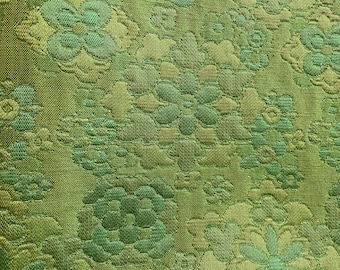 Vintage Mod Flower Power Upholstery Fabric, Uncut from the 1960's or 1970's; Green floral MCM fabric; Retro Floral Fabric;