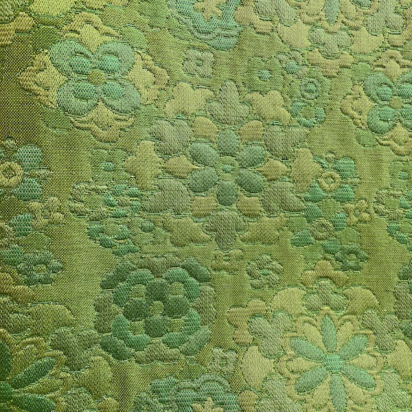 Vintage Mod Flower Power Upholstery Fabric, Uncut from the 1960's or 1970's; Green floral MCM fabric; Retro Floral Fabric;