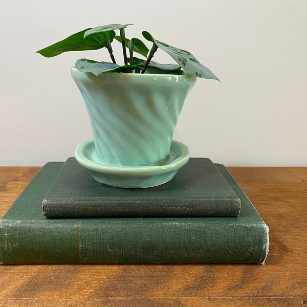 Vintage Roseville Pottery Small Planter, Wavy Turquoise Mint Green Planter Pot, Mid Century