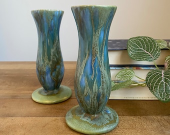 Pair of Vintage Monterey Pottery California Jade Vases, MCM Bud Vases