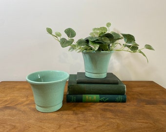 Vintage Speckled Mint Green Planters, Pair of Vintage Mid Century Planter Pots by Pfaltzgraff USA