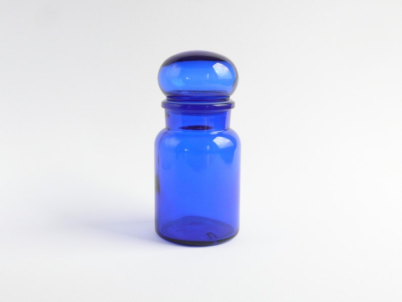 Vintage Pharmacy Glass Storage Container Blue Belgium Image 0