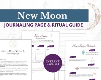 New Moon Ritual Journal Prompts, New Moon Template Printable, Reflections Journaling Page for New Moon, Spiritual Development, Self Care