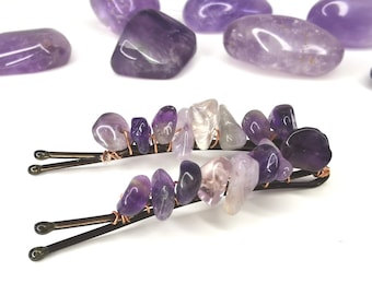 Crystal Hairpin, Bobby Pins, Unique Hair Accessories, Amethyst Accessories, Gemstone Bobby pins, Galentines Gift for Girlfriend, Valentines