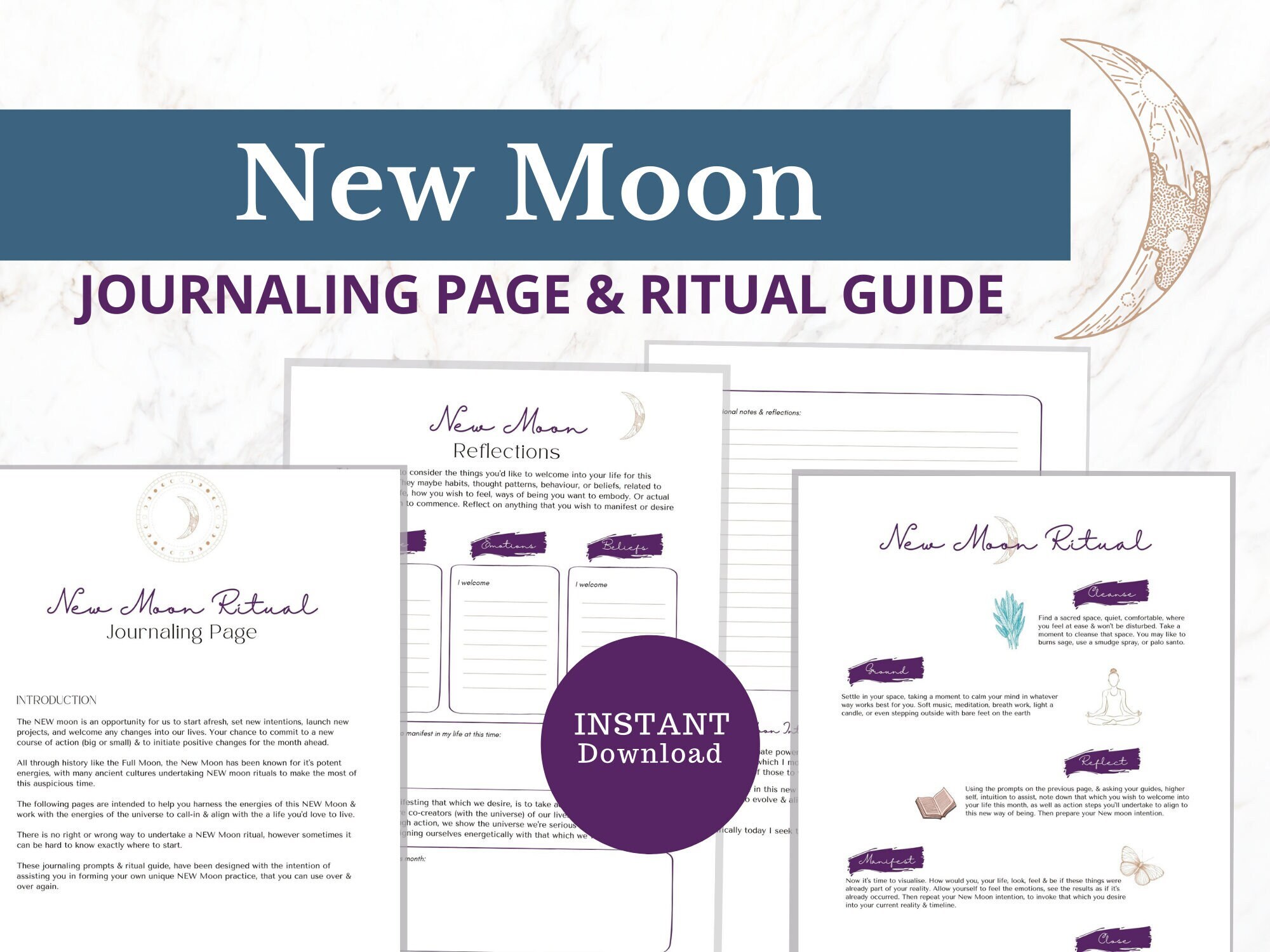 New Moon Ritual Journal: Prompts & Reflections (PDF Download)