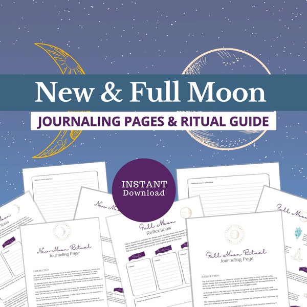 Full Moon & New Moon Ritual Journaling Prompt, Moon Ritual Worksheet, Moon Intentions, For Self Reflection, Spiritual Development, Self Care