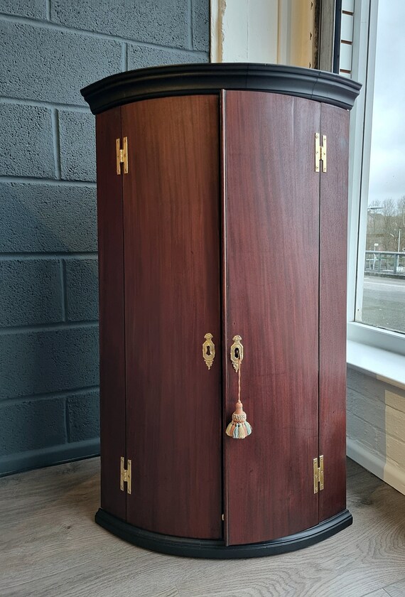 Antique Corner Cabinet Wall Hanging Georgian Cupboard Mahogany Vintage Painted Drinks Cabinet Housekeepers Apothecary Haberdashery Drawers Etsy UK