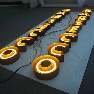 Letreros con letras de canal de cara abierta personalizados, letras LED 3D para decoración de pared, letreros con letras de canal de neón LED, letreros iluminados para publicidad al aire libre