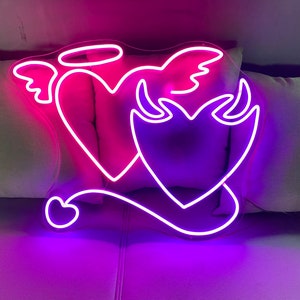 Angel and Demon in Love Heart Symbol Neon Sign Wedding Flex Led Neon Light Sign Custom Led Neon Sign Bridal Shower Christmas Gifts Idea image 2