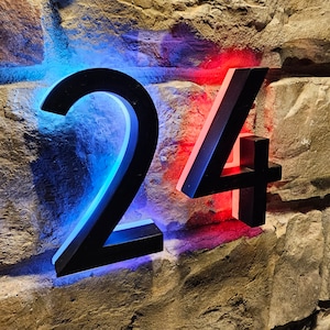 LED Modern House Numbers, Illuminated Address Number Sign, Metal Backlit Door Number, Hotel Room Numbers Sign, Light up Address Sign