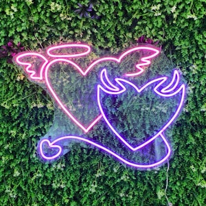 Angel and Demon in Love Heart Symbol Neon Sign Wedding Flex Led Neon Light Sign Custom Led Neon Sign Bridal Shower Christmas Gifts Idea image 3