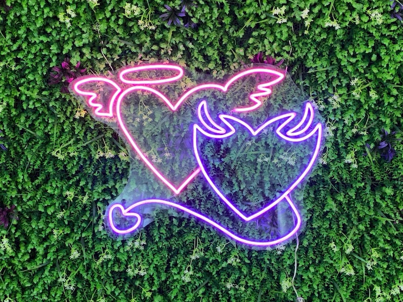 Angel and Demon in Love Heart Symbol Neon Sign Wedding Flex Led Neon Light Sign Custom Led Neon Sign Bridal Shower Christmas Gifts Idea image 3