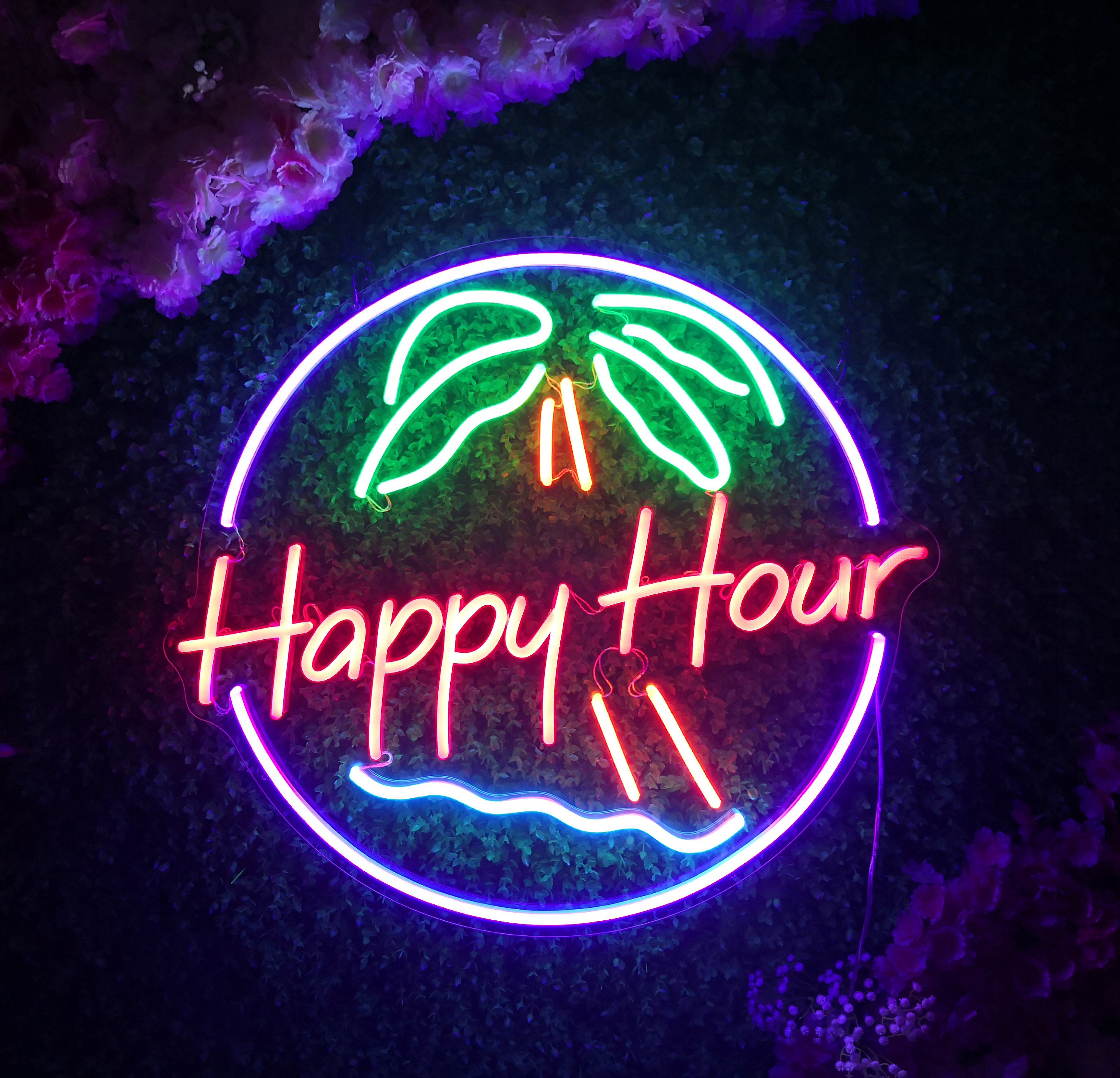 New Happy Hour Bar Light Lamp Artwork Handmade Acrylic Neon Sign 14" 