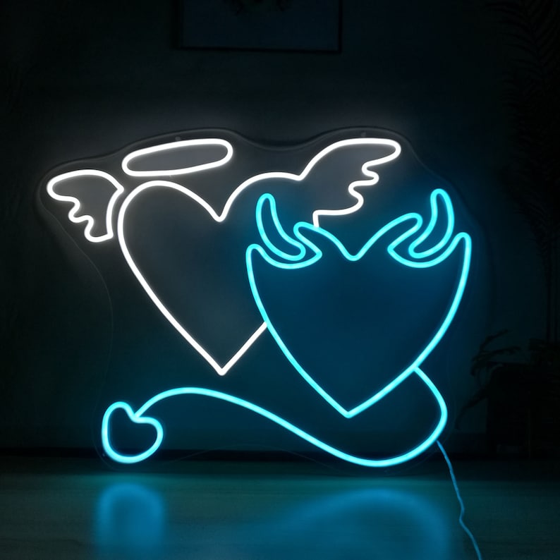 Angel and Demon in Love Heart Symbol Neon Sign Wedding Flex Led Neon Light Sign Custom Led Neon Sign Bridal Shower Christmas Gifts Idea image 5