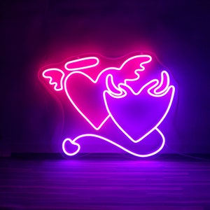 Angel and Demon in Love Heart Symbol Neon Sign Wedding Flex Led Neon Light Sign Custom Led Neon Sign Bridal Shower Christmas Gifts Idea image 1