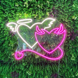 Angel and Demon in Love Heart Symbol Neon Sign Wedding Flex Led Neon Light Sign Custom Led Neon Sign Bridal Shower Christmas Gifts Idea image 4