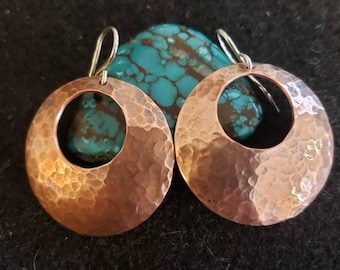 Handmade Hammered Copper round Earrings