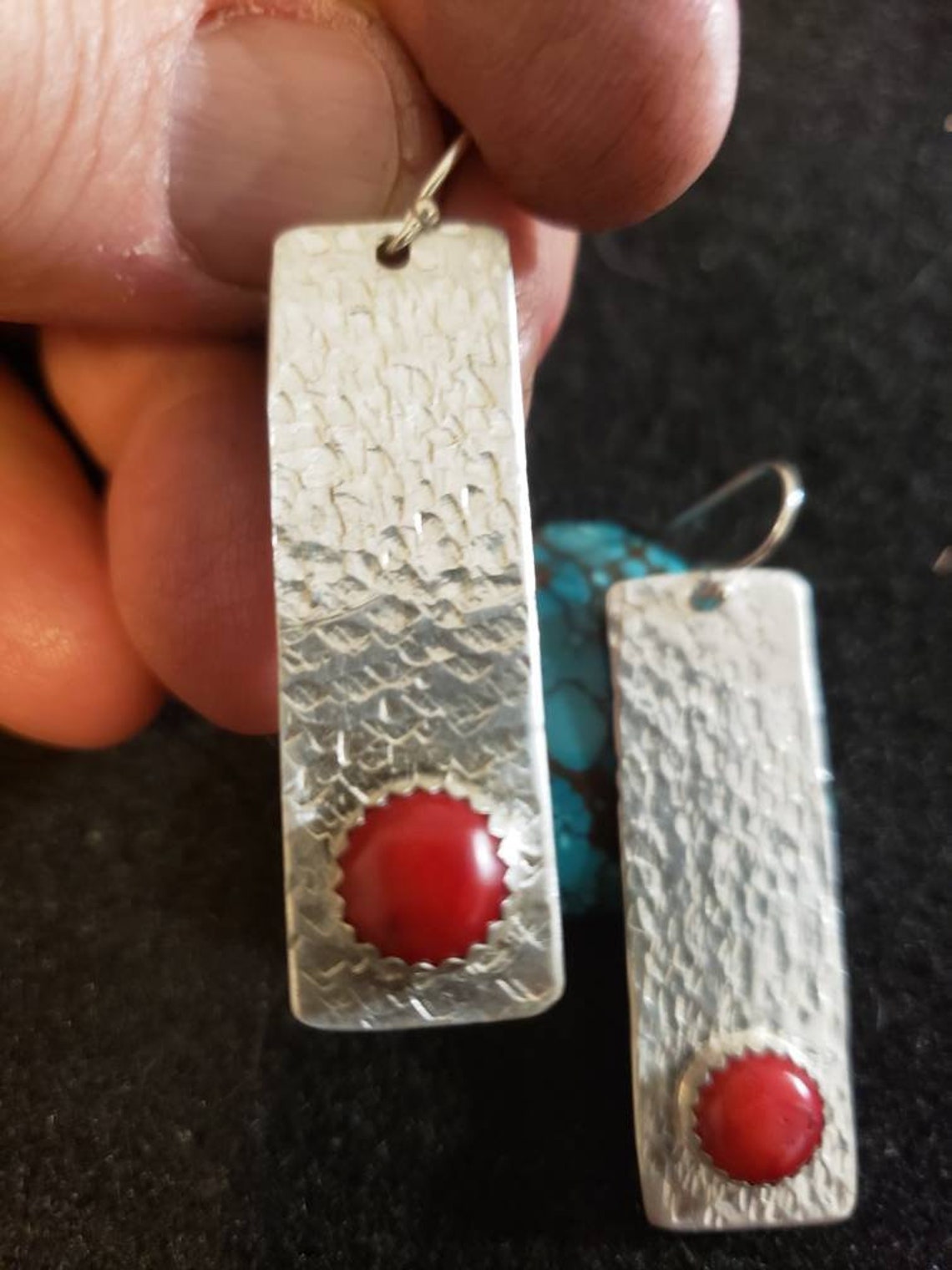 Handmade Hammered .925 Sterling Silver Earrings with 6MM Red Etsy