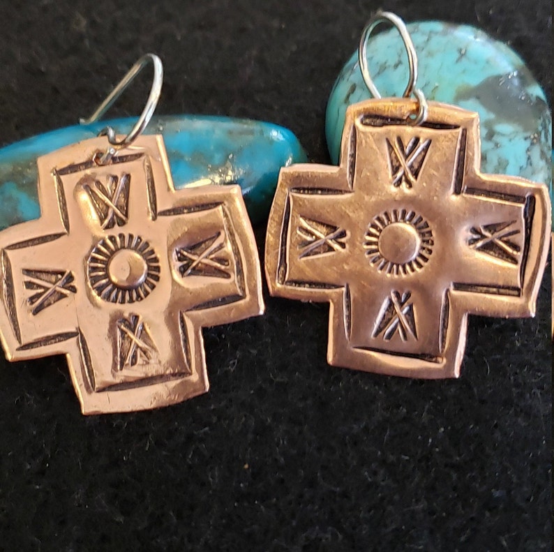 Hand-made Hand-stamped Southwestern Cross Earrings