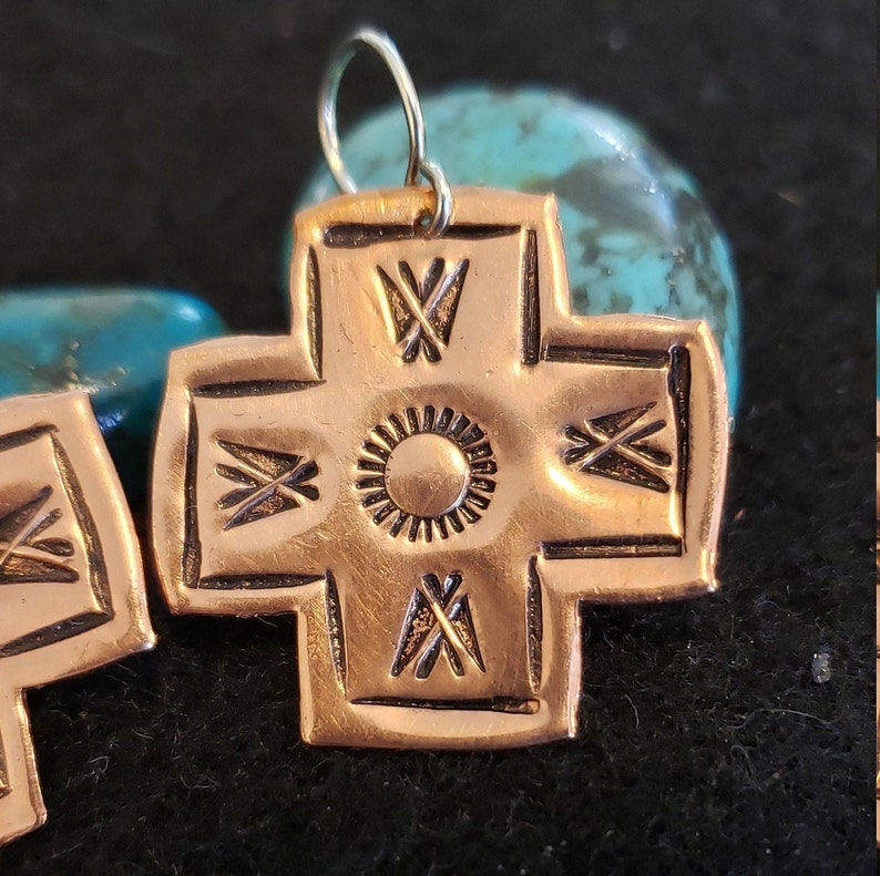 Hand-made Hand-stamped Southwestern Cross Earrings