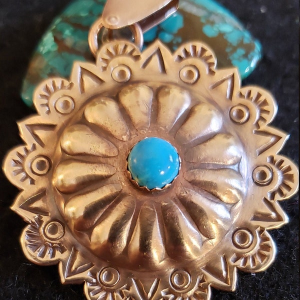 Handcrafted Concho Pendant made from Fine Jeweler's Brass with Turquoise