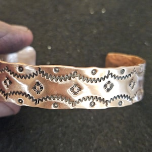 NEW DESIGN: Hand-made Hand-stamped Copper Southwestern style Cuff