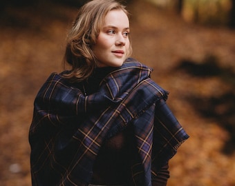 Wild heather tartan shawl made in Scotland | Scottish tartan shawl | Hebridean shawl | Tartan wrap | Wild heather wrap