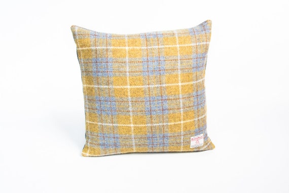 Mustard and grey Harris tweed cushion Designer pillow, Harris Tweed cushion