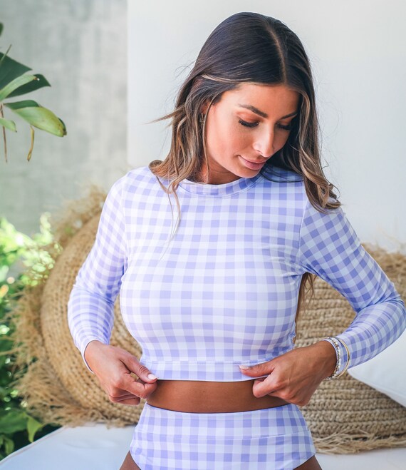 Lilac Gingham Crop Rashie Rash Vest Long Sleeve Sun Protection Etsy Australia