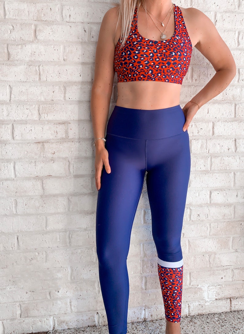 Wild fire high rise leggings with pocket navy blue and red animal print soft luxe fabric image 7