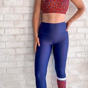 Wild Fire sports bra top red and blue animal print full support activewear yoga, running, surfing sustainable image 7