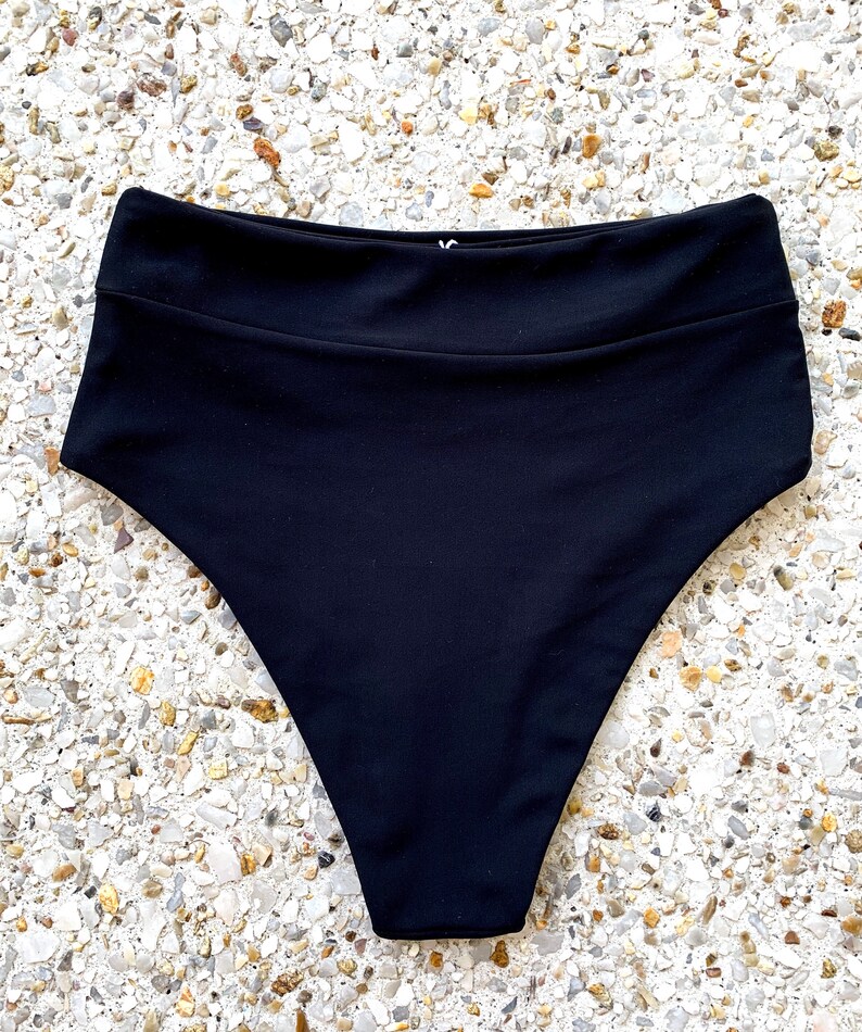High Waist Black Bikini Bottoms Medium Coverage High Leg Etsy Australia