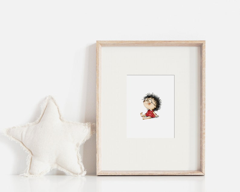 Unique artwork Happy and positive postcard to frame Handmade postcard on premium paper Original gift Cute little girl in meditation