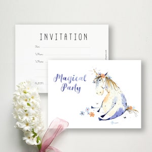 Digital print, clipart to download. Delicate watercolor. Handmade illustration. Cute animal. Happy Birthday, Magical Party, Invitation