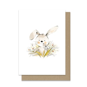 Cartolina fatta a mano su carta pregiata. Buona Pasqua. Coniglietto carino. Carta di Pasqua. Carta di coniglio carino. Regalo originale. Cartolina da incorniciare