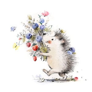 Adorable Erizo con Flores: Impresión Digital y Clipart para Tarjetas y Manualidades con Papel - Ilustración Hecha a Mano, Idea de Regalo Original