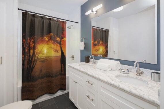 Giraffe In Sunset In Africa Exotic Shower Curtain Etsy