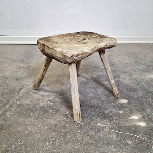 Primitive Wabi-Sabi Hand-Carved  Stool. 1850-1900