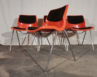 Stackable Orange Vintage Chairs, Meblo, 1970s, price for piece