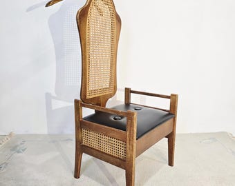 Vintage Hardwood Hall Chair – Cane Back, Hidden Storage