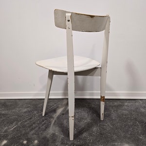 Vintage White Wood Chair - 1960s Plywood Seat