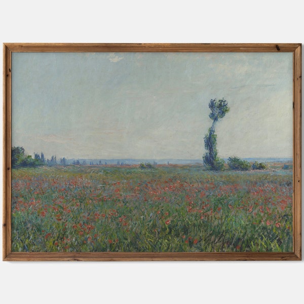 Antique Landscape Painting / Vintage Oil Painting / Champ de coquelicots