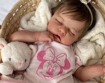 Full Body Silicone Baby doll 47 cm, Hand Rooted Mohair, Realistic Reborn Girl, Platinum Silicone, Full Body Rooted Hair, Bathable