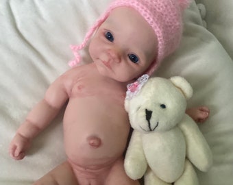 Mini-Silikon-Babypuppe 11 Zoll Bebe Mädchen offene Augen, Ganzkörper-Silikon-Platin