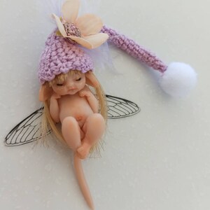 Little fairy baby with pink wool hat, realistic fantasy babies, 1:12 scale Micro newborn baby, Lovely Keepsake Gift, miniature baby image 7
