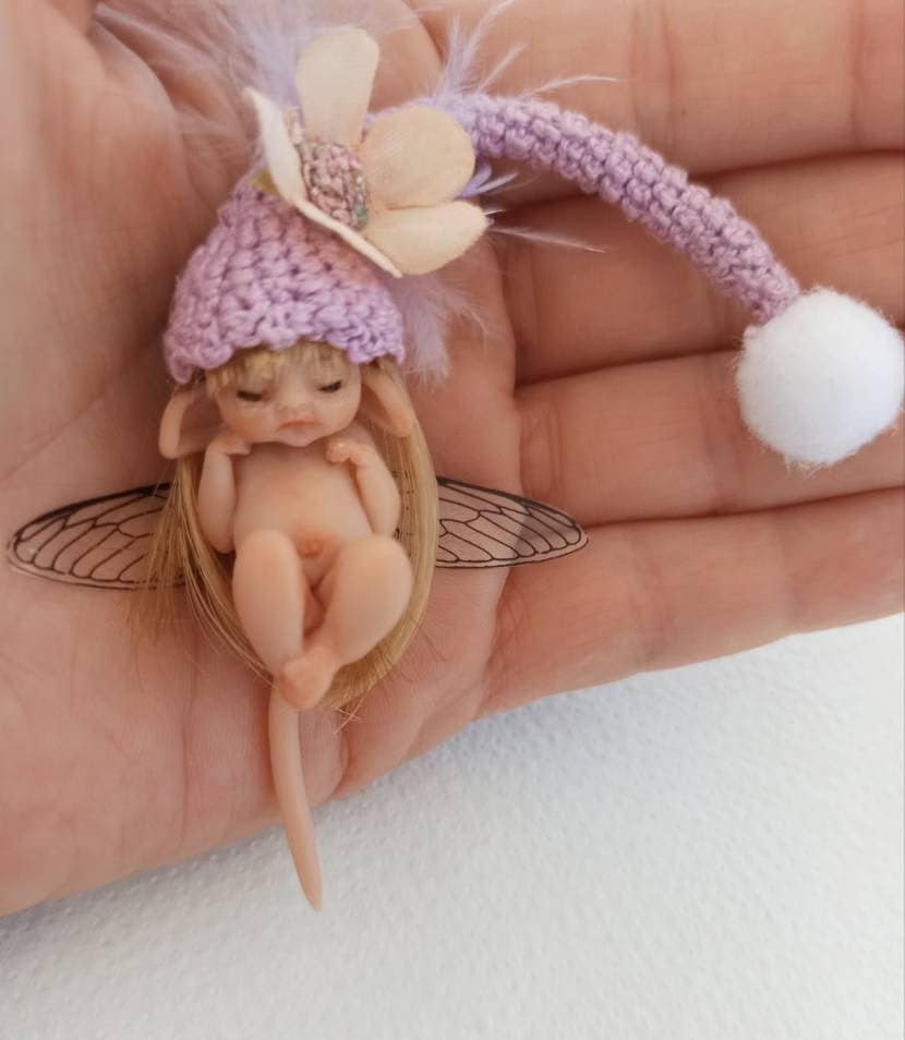 OOAK Polymer Clay Cute Miniature Baby /elf/ Fairy/angel/cherub 